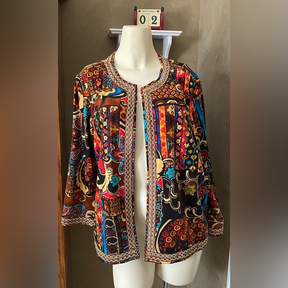 Joan Rivers Patchwork Print Open Cropped Women’s Jacket Size XL Boho - Picture 1 of 13